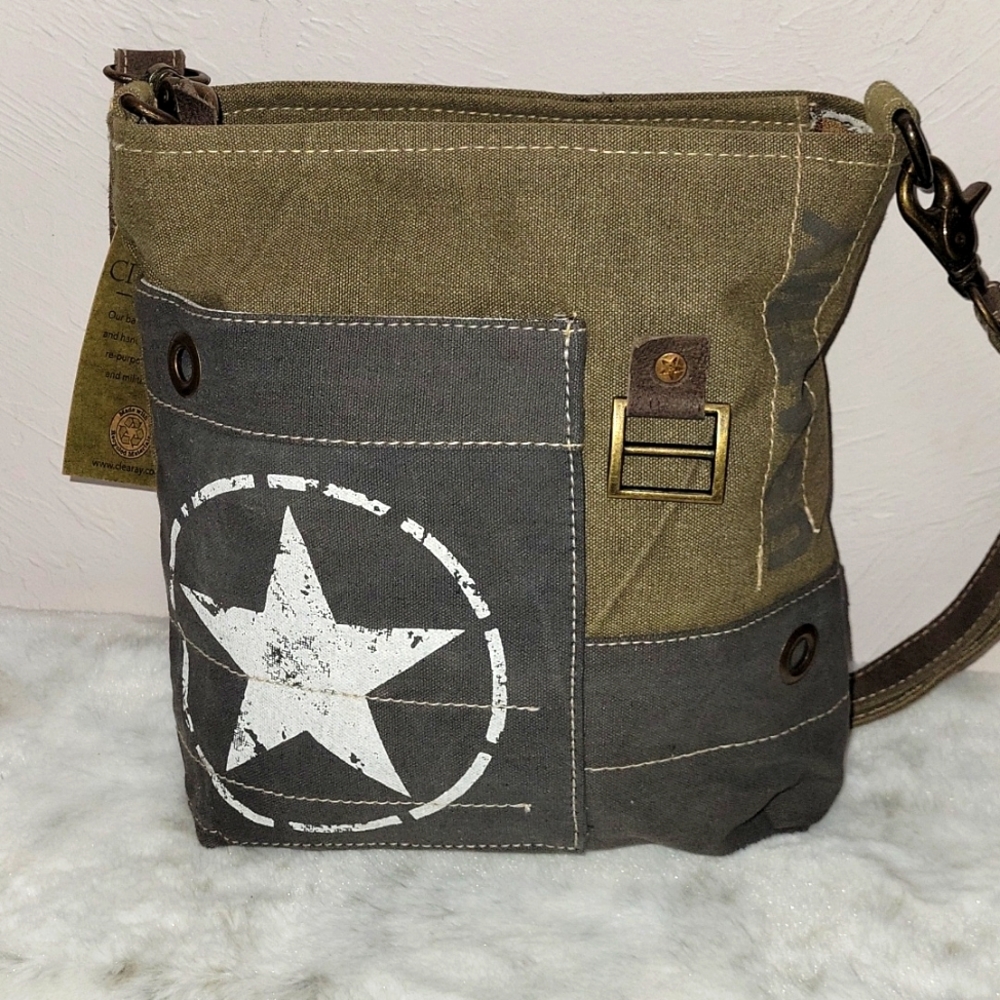 Vintage army tents canvas US Army on it crossbody bag.